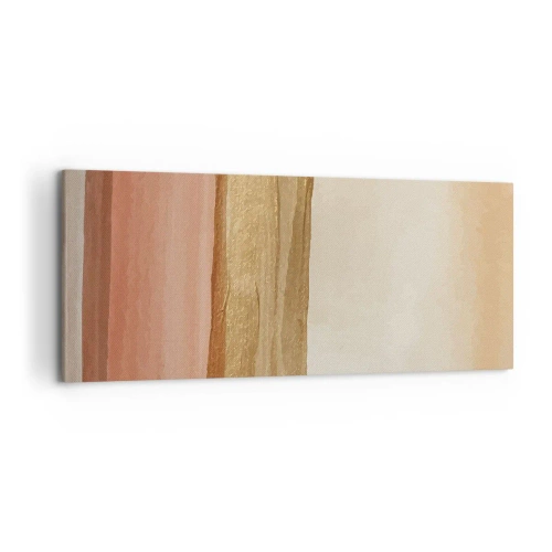 Cuadro sobre lienzo - Impresión de Imagen - Rayas abstractas en tonos beige, dorado y rosa sobre lienzo. - 120x50cm - Composición vertical - Decoración de pared moderna para salón y dormitorio ARTTOR
