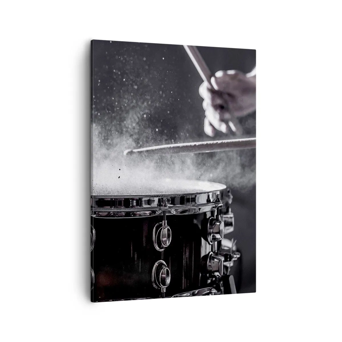 Cuadro sobre lienzo - Impresión de Imagen - Golpear el tambor con baquetas con efecto de polvo - 50x70cm - El pulso de la música - Decoración de pared moderna para salón y dormitorio ARTTOR
