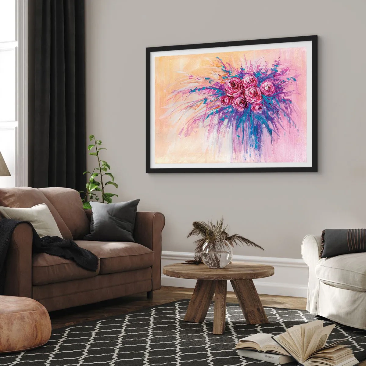 Póster en marco negro - Fuente de rosas - 50x40 cm