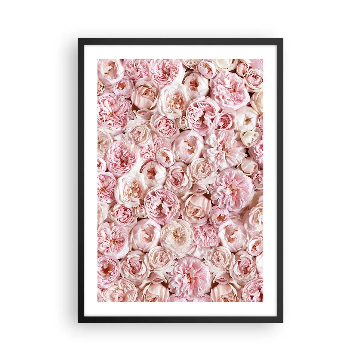Póster en marco negro - Un arreglo romántico de flores rosas en primer plano. - 50x70cm - Salpicado de rosas - Decoración de pared moderna para salón y dormitorio ARTTOR