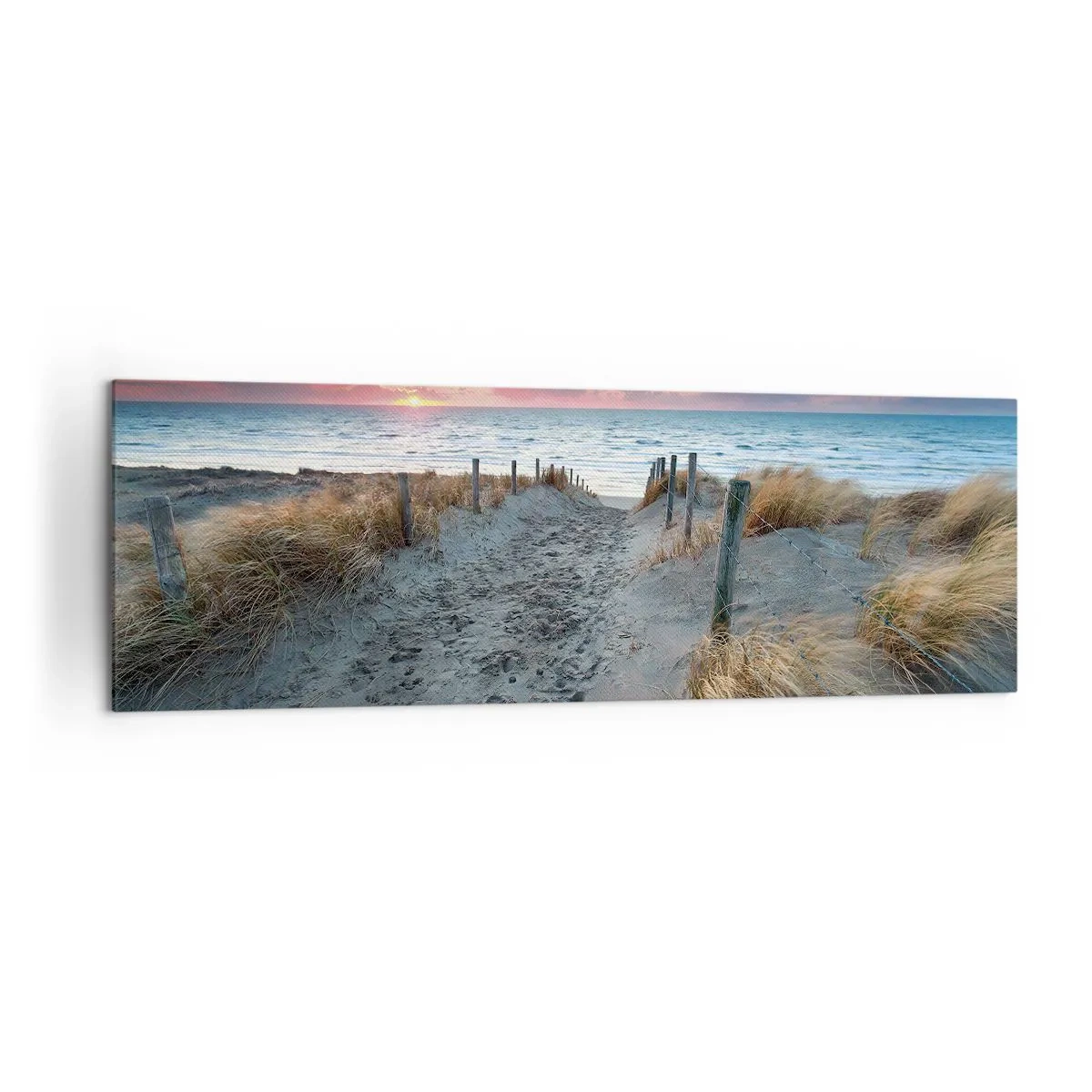 Cuadro sobre lienzo - Impresión de Imagen - Camino que conduce a la playa al atardecer - 160x50cm - Se derramó un arco iris de luminosidad.... - Decoración de pared moderna para salón y dormitorio ARTTOR