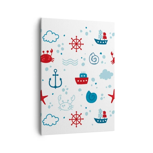 Cuadro sobre lienzo - Impresión de Imagen - Patrón náutico con anclas, barcos y cangrejos. - 50x70cm - Un cuento de mar - Decoración de pared moderna para salón y dormitorio ARTTOR