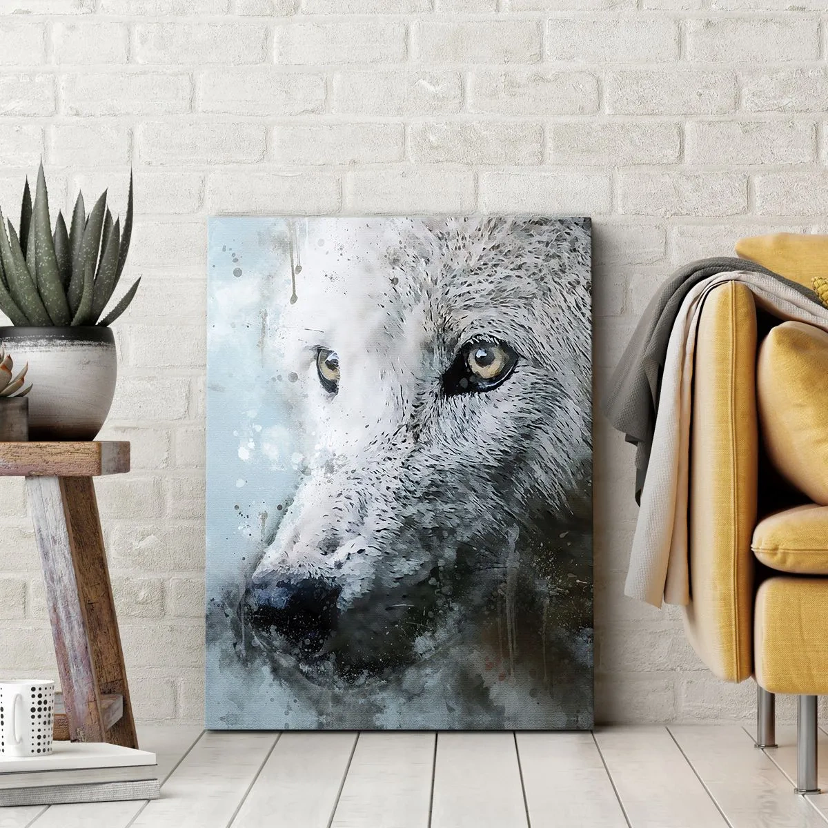 Cuadro sobre lienzo - Impresión de Imagen - Retrato en acuarela de un lobo - 50x70cm - Conoce el alma del lobo - Decoración de pared moderna para salón y dormitorio ARTTOR
