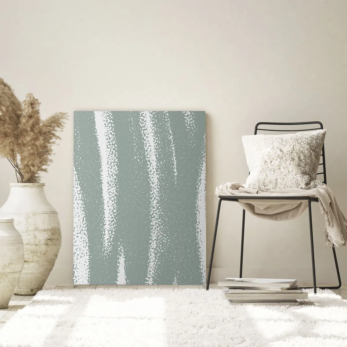 Cuadro sobre vidrio - Impresiones sobre Vidrio - Ondas invernales en tonos menta y blanco. - 80x120cm - Abstracción invernal - Decoración de pared moderna para salón y dormitorio ARTTOR