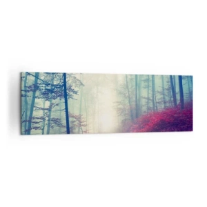 Cuadro sobre lienzo - Impresión de Imagen - Un sendero forestal mágico rodeado de árboles y niebla. - 160x50cm - Qué bueno es levantarse al amanecer - Decoración de pared moderna para salón y dormitorio ARTTOR