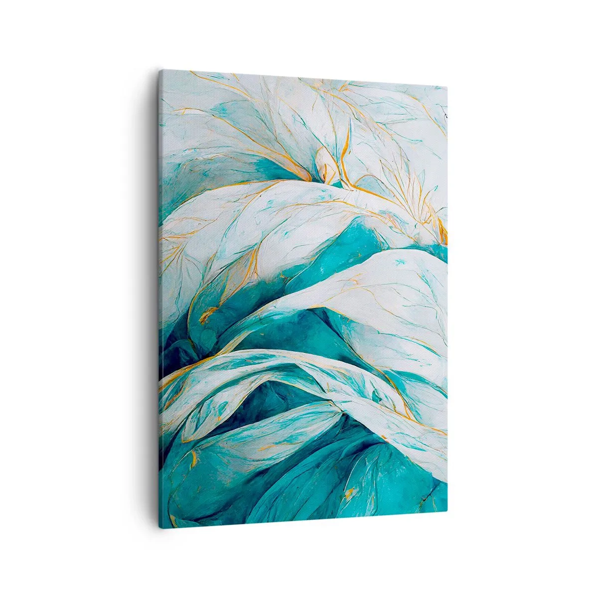 Cuadro sobre lienzo - Impresión de Imagen - Hojas azules abstractas con detalles dorados - 50x70cm - Abstracción azul con motivos dorados - Decoración de pared moderna para salón y dormitorio ARTTOR