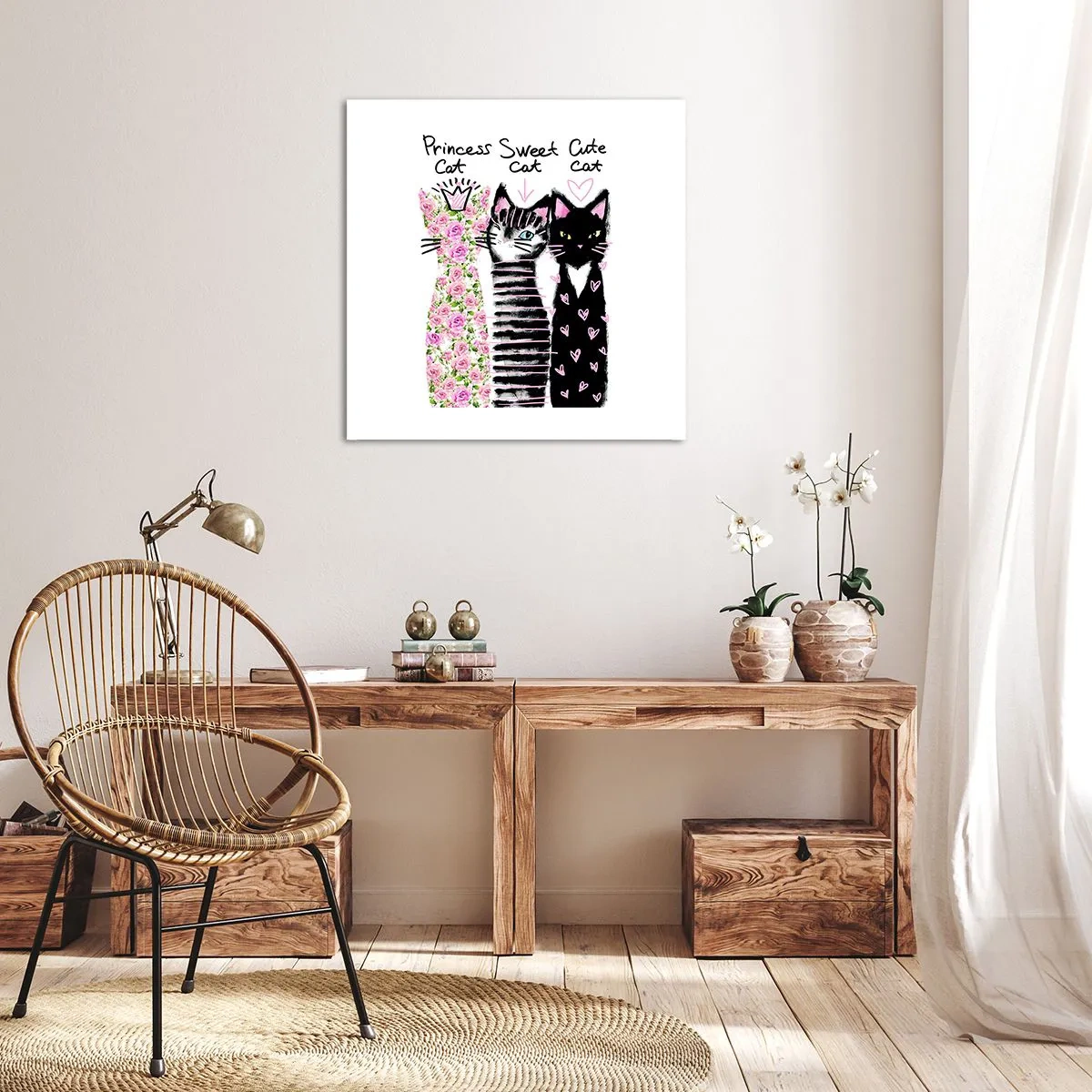 Cuadro sobre lienzo - Impresión de Imagen - Había tres gatitos - 60x60 cm