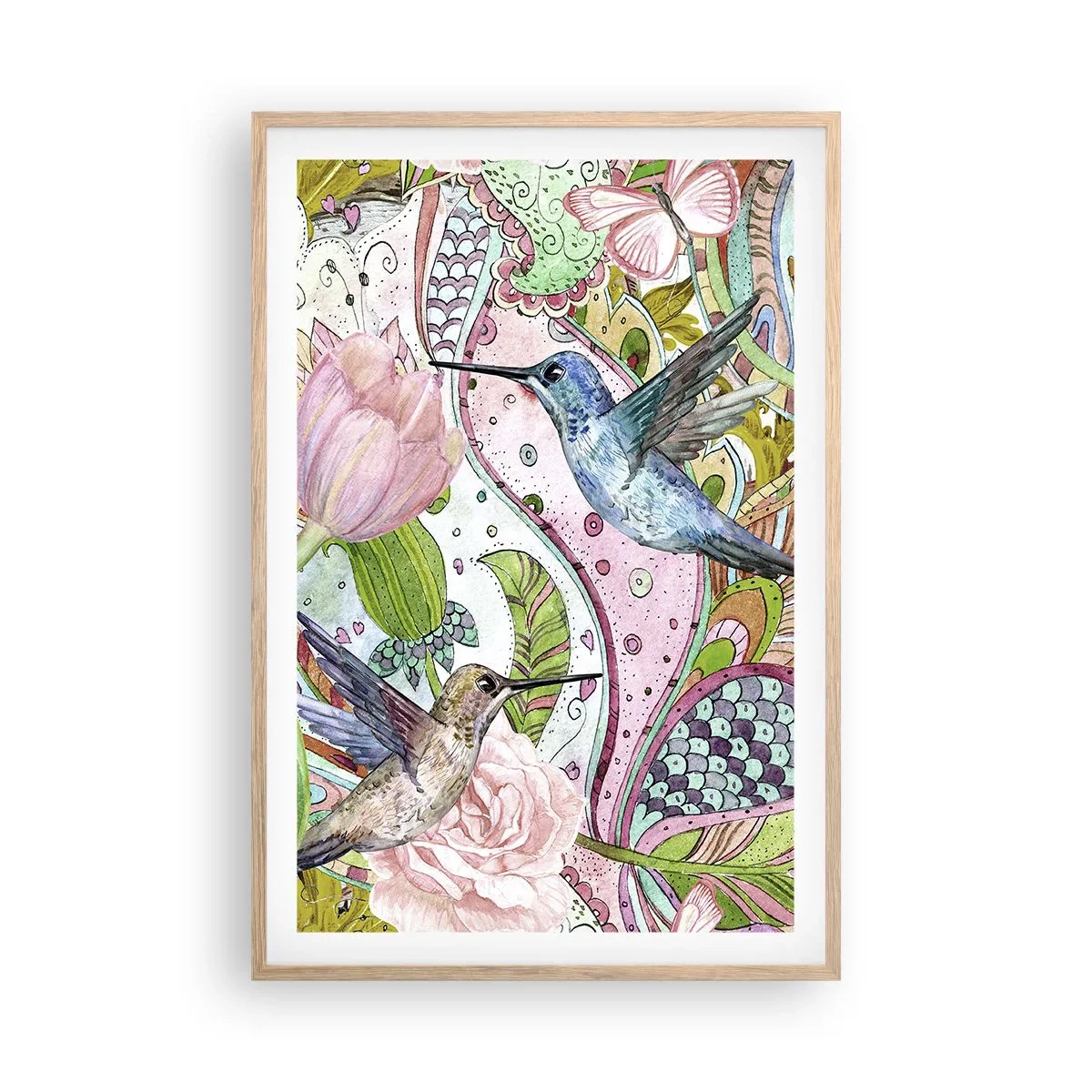 Póster en marco roble claro - Enredado en las vides - 61x91 cm