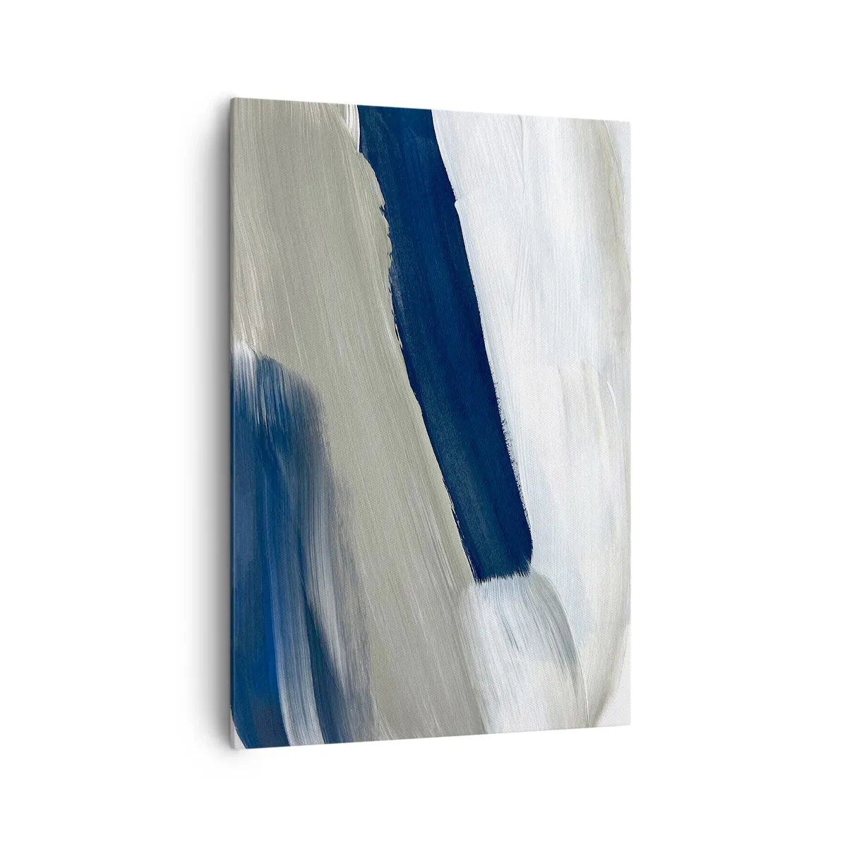 Cuadro sobre lienzo - Impresión de Imagen - Pinceladas abstractas en tonos azules y grises - 70x100cm - Encuentro con el blanco - Decoración de pared moderna para salón y dormitorio ARTTOR