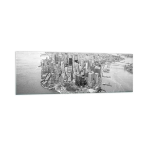 Cuadro sobre vidrio - Impresiones sobre Vidrio - Vista aérea de Manhattan en blanco y negro - 160x50cm - ¿Cómo no amar este lugar? - Decoración de pared moderna para salón y dormitorio ARTTOR