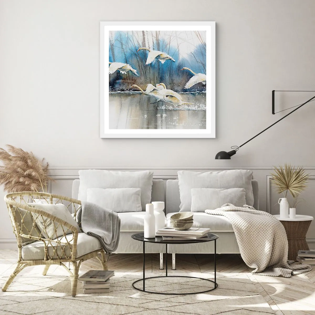 Póster en marco blanco - Como en un cuento de cisnes salvajes - 60x60 cm