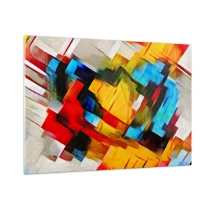 Cuadro sobre vidrio - Impresiones sobre Vidrio - Composición abstracta de formas geométricas - 100x70cm - Un popurrí multicolor - Decoración de pared moderna para salón y dormitorio ARTTOR