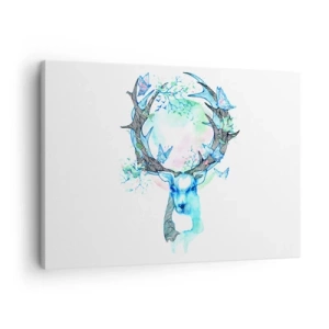 Cuadro sobre lienzo - Impresión de Imagen - Un gráfico caprichoso de ciervo con motivos de naturaleza y mariposas. - 70x50cm - La fuerza y la dulzura de la naturaleza - Decoración de pared moderna para salón y dormitorio ARTTOR