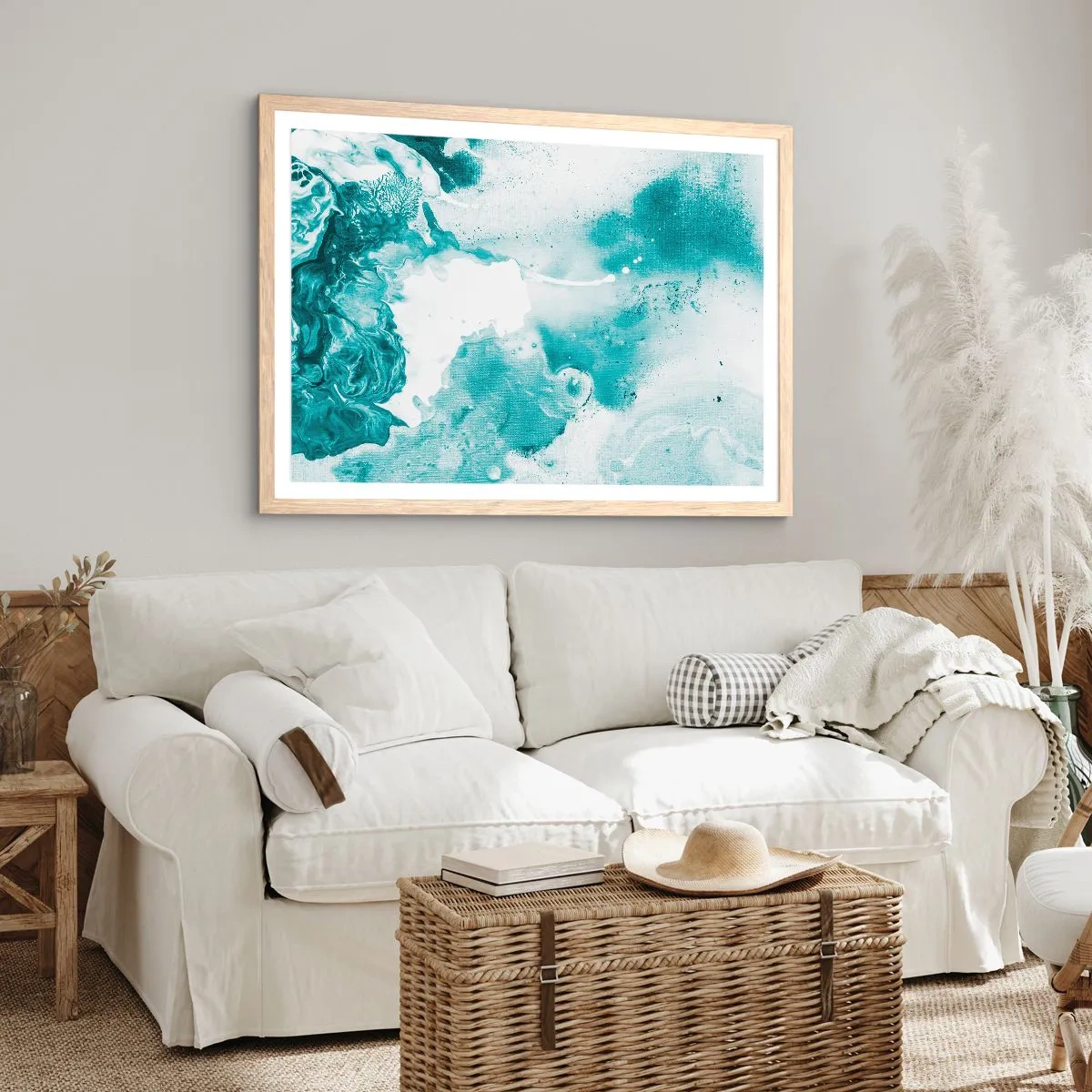 Póster en marco roble claro - Remansos de azul - 50x40 cm