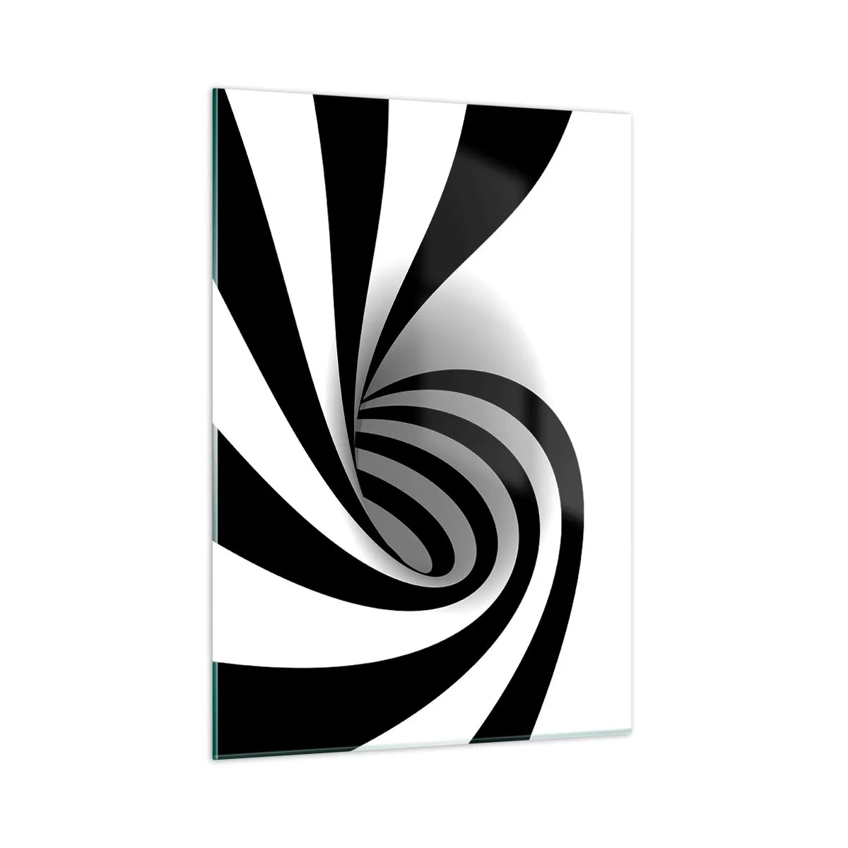 Cuadro sobre vidrio - Impresiones sobre Vidrio - Espiral abstracta en blanco y negro con forma dinámica. - 50x70cm - Y sin embargo, gira - Decoración de pared moderna para salón y dormitorio ARTTOR