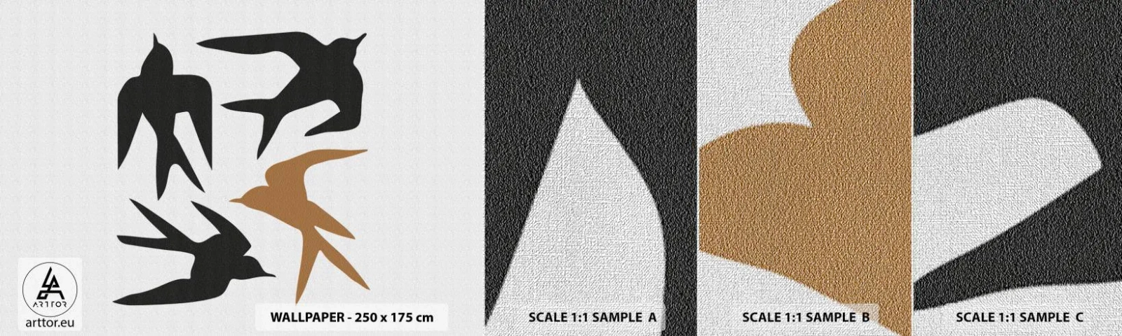 Muestra de fotomural Premium Canvas - Juegos de golondrinas - bohemia, Aves, Minimalismo - 100x30 cm