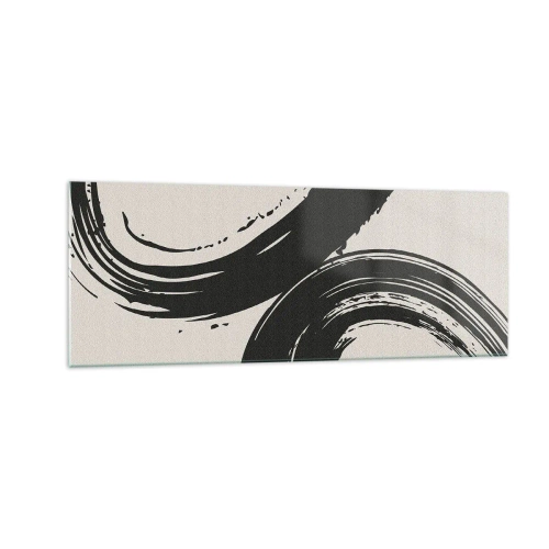 Cuadro sobre vidrio - Impresiones sobre Vidrio - Pinceladas dinámicas en negro sobre un fondo claro - 140x50cm - Barrido y circular - Decoración de pared moderna para salón y dormitorio ARTTOR