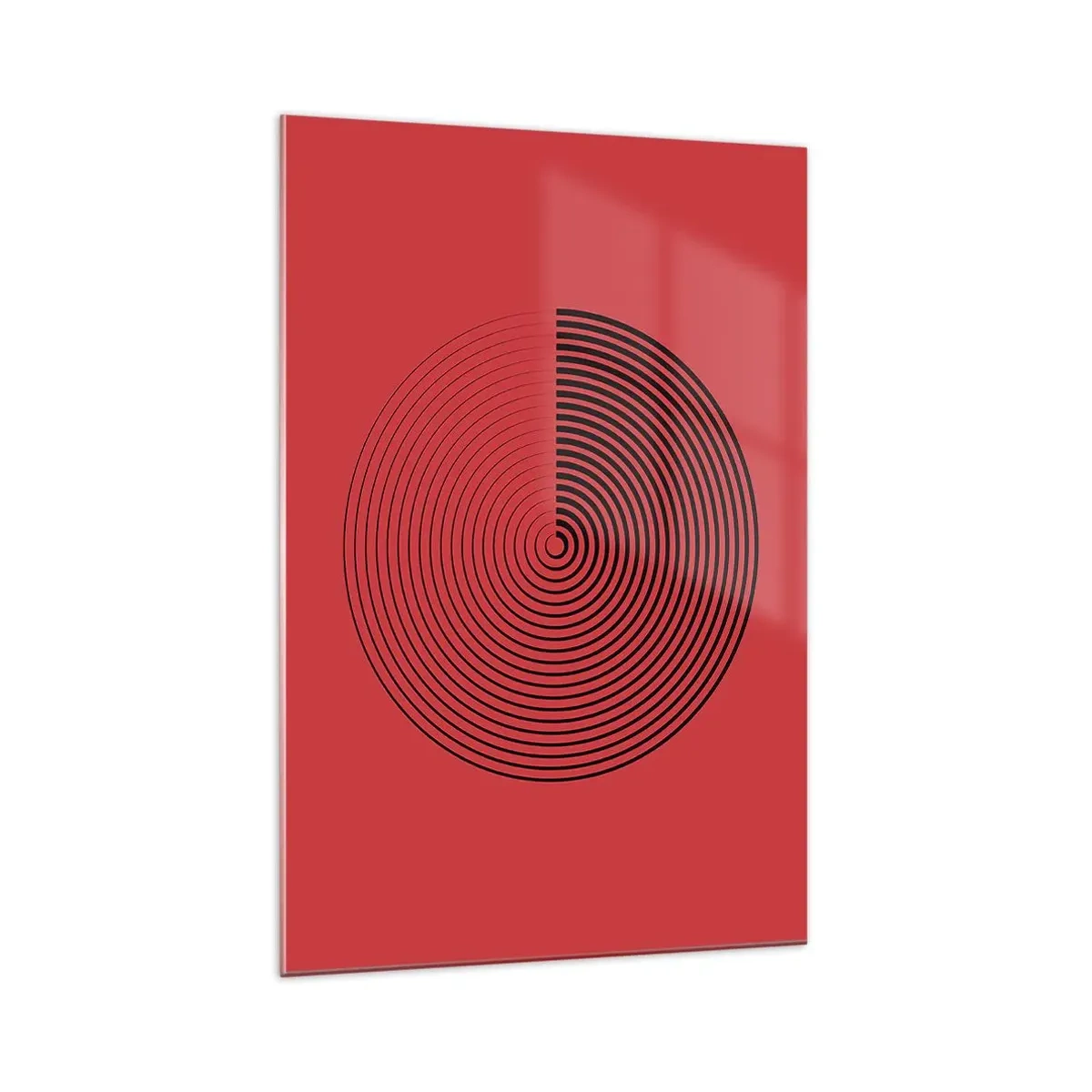 Cuadro sobre vidrio - Impresiones sobre Vidrio - Círculos concéntricos sobre fondo rojo - 70x100cm - Movimiento circular - Decoración de pared moderna para salón y dormitorio ARTTOR