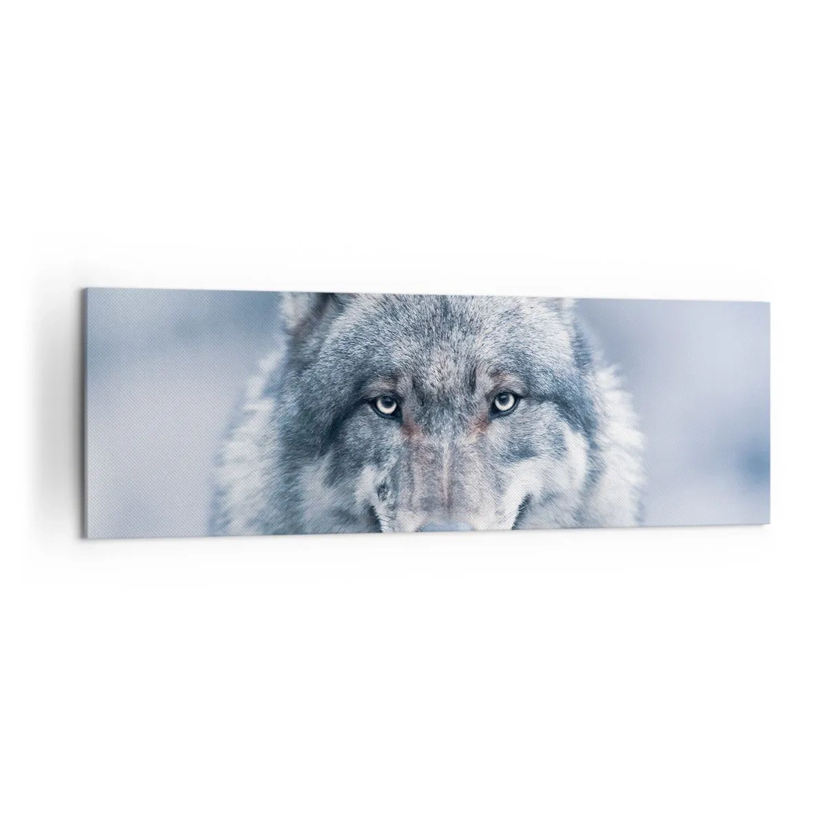 Cuadro sobre lienzo - Impresión de Imagen - Un lobo con una mirada intensa en un paisaje invernal. - 160x50cm - ¿Aceptarás el reto? - Decoración de pared moderna para salón y dormitorio ARTTOR