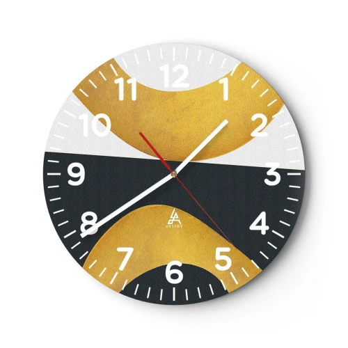 Reloj de pared - Reloj de vidrio - Blanco, negro, dorado - 40x40 cm