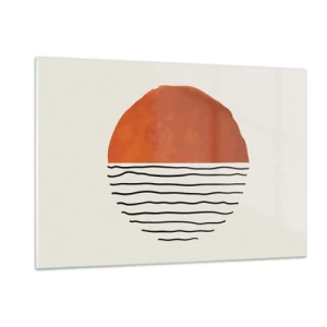 Cuadro sobre vidrio - Impresiones sobre Vidrio - Sol minimalista sobre la línea de onda - 120x80cm - En un ambiente japonés - Decoración de pared moderna para salón y dormitorio ARTTOR