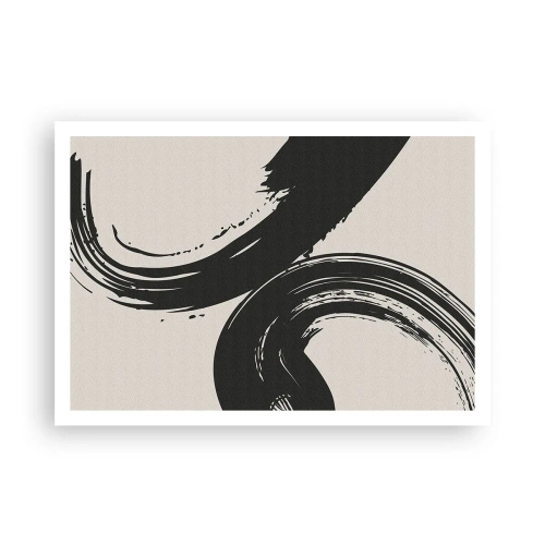 Póster - Pinceladas dinámicas en negro sobre un fondo claro - 100x70cm - Barrido y circular - Decoración de pared moderna para salón y dormitorio ARTTOR