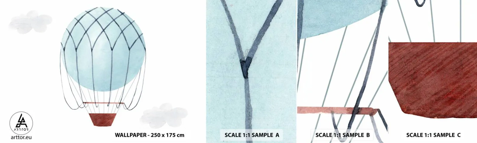 Muestra De Fotomural Standard Eco - Acariciando las nubes - Para niños, Globo, Minimalismo - 100x30 cm