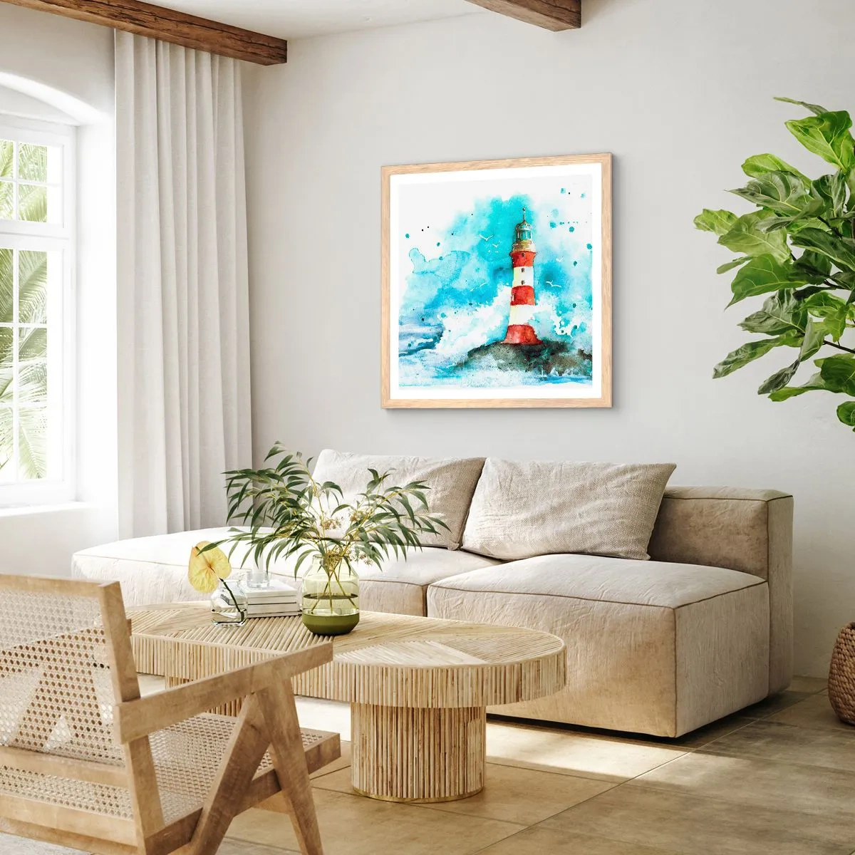 Póster en marco roble claro - La unidad de los elementos - 60x60 cm