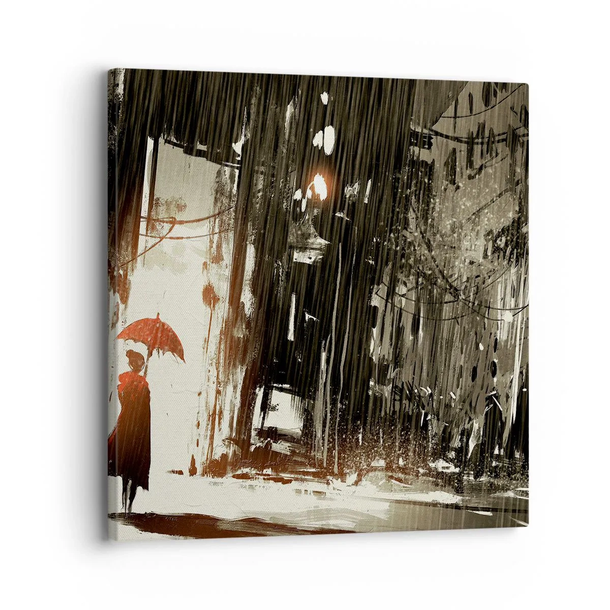 Cuadro sobre lienzo - Impresión de Imagen - Poesía de un paraguas rojo - 30x30 cm