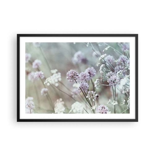 Póster en marco negro - Delicadas flores en tonos pastel. - 70x50cm - Dulces filigranas de hierbas - Decoración de pared moderna para salón y dormitorio ARTTOR
