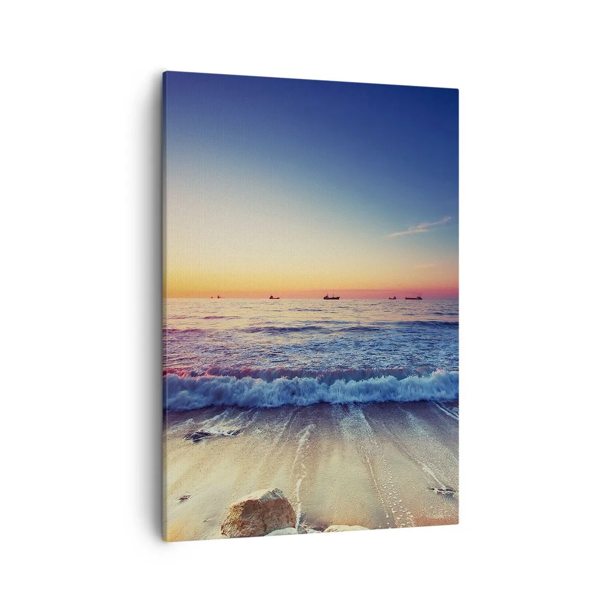 Cuadro sobre lienzo - Impresión de Imagen - Puesta de sol sobre un mar tranquilo con olas - 50x70cm - ¿Y qué hay tras el horizonte? - Decoración de pared moderna para salón y dormitorio ARTTOR