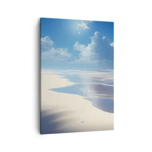 Cuadro sobre lienzo - Impresión de Imagen - Una playa de arena con olas bajo un cielo azul. - 50x70cm - Vacaciones en el paraíso - Decoración de pared moderna para salón y dormitorio ARTTOR