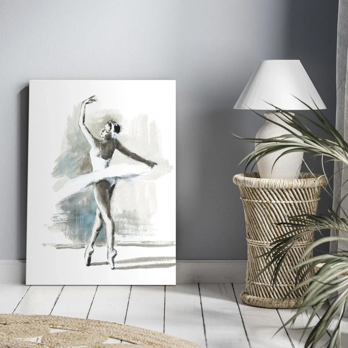 Cuadro sobre lienzo - Impresión de Imagen - Una bailarina de ballet en pose de ballet sobre un fondo de delicados tonos de acuarela. - 50x70cm - Encantada por un cisne - Decoración de pared moderna para salón y dormitorio ARTTOR
