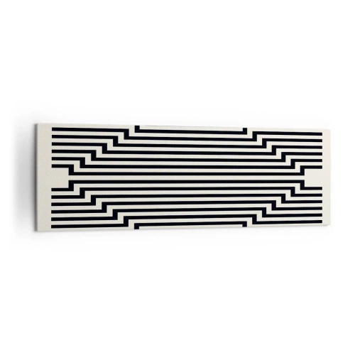 Cuadro sobre lienzo - Impresión de Imagen - Líneas blancas y negras que crean un efecto de ilusión geométrica. - 160x50cm - Ilusión geométrica - Decoración de pared moderna para salón y dormitorio ARTTOR