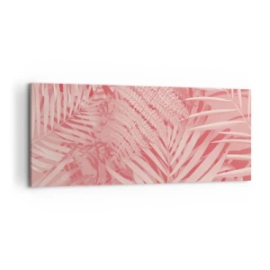 Cuadro sobre lienzo - Impresión de Imagen - Hojas tropicales rosas en un estilo delicado y minimalista. - 120x50cm - Concepto rosa - Decoración de pared moderna para salón y dormitorio ARTTOR