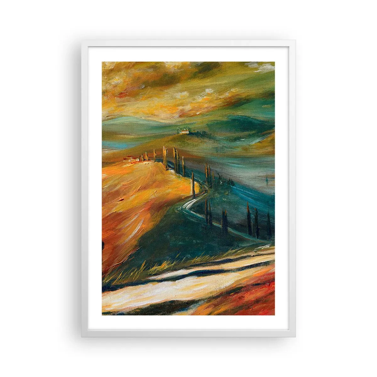 Póster en marco blanco - Paisaje toscano - 50x70 cm
