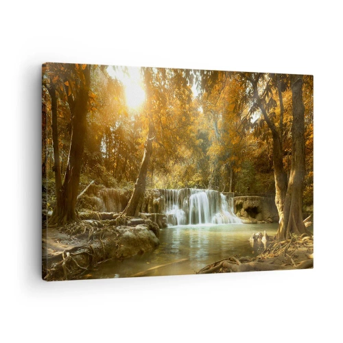 Cuadro sobre lienzo - Impresión de Imagen - Paisaje otoñal con cascada - 70x50cm - Una cascada en el parque - Decoración de pared moderna para salón y dormitorio ARTTOR