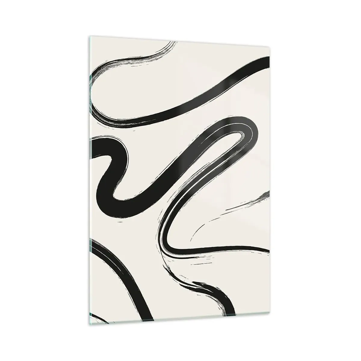 Cuadro sobre vidrio - Impresiones sobre Vidrio - Líneas negras dinámicas sobre un fondo claro en estilo abstracto. - 50x70cm - Fantasía en blanco y negro - Decoración de pared moderna para salón y dormitorio ARTTOR