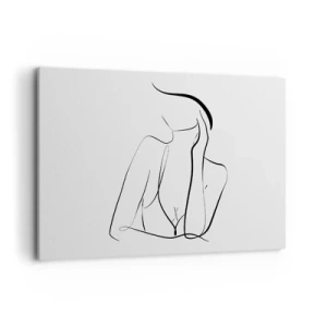 Cuadro sobre lienzo - Impresión de Imagen - Un delicado boceto de una silueta femenina en estilo minimalista. - 120x80cm - En la ola de sueños - Decoración de pared moderna para salón y dormitorio ARTTOR