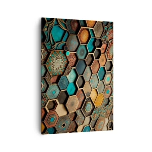 Cuadro sobre lienzo - Impresión de Imagen - Adornos coloridos en patrones hexagonales. - 70x100cm - Ornamentos árabes - Decoración de pared moderna para salón y dormitorio ARTTOR