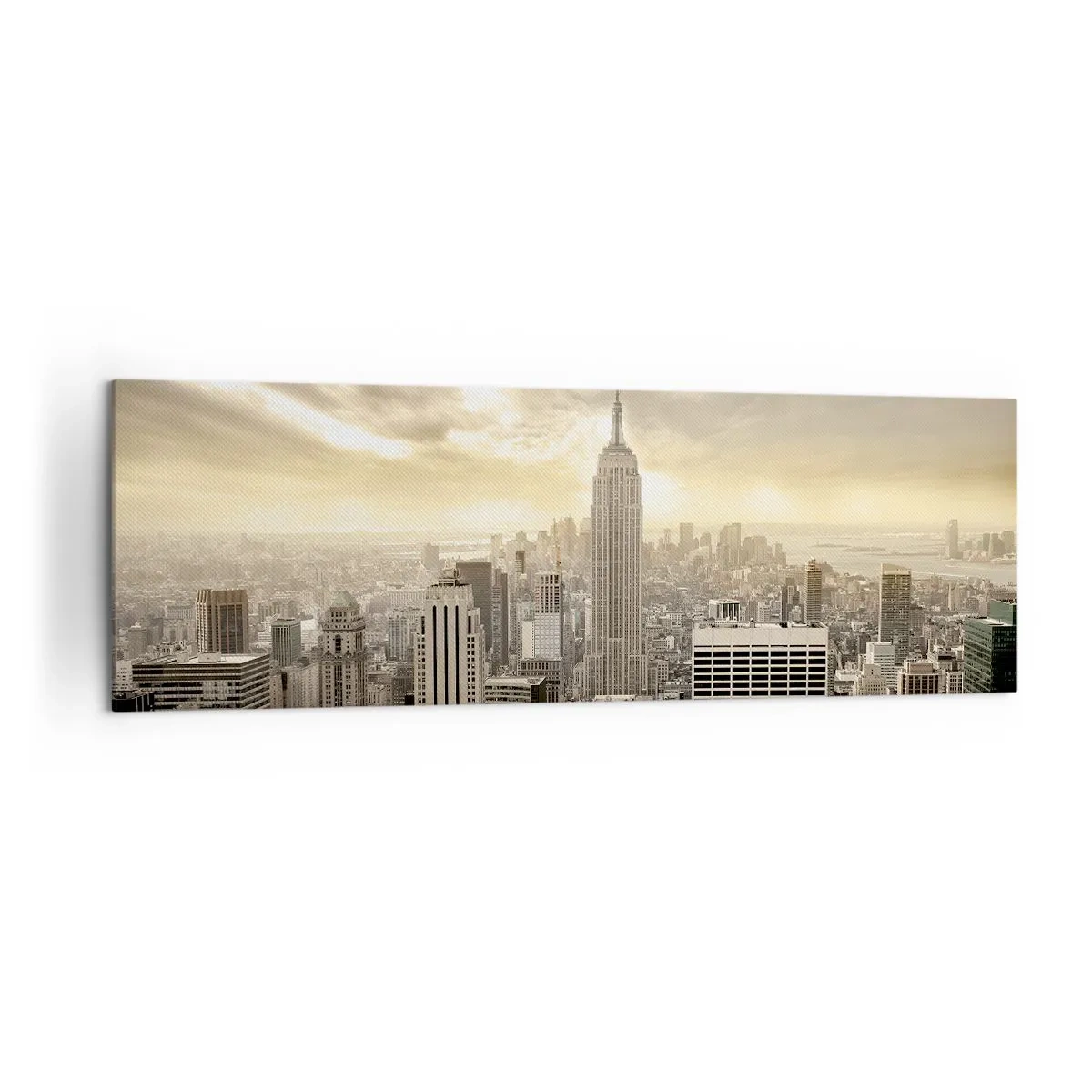 Cuadro sobre lienzo - Impresión de Imagen - Panorama de la ciudad con vista al Empire State Building - 160x50cm - Tejido neoyorquino en tonos grises - Decoración de pared moderna para salón y dormitorio ARTTOR
