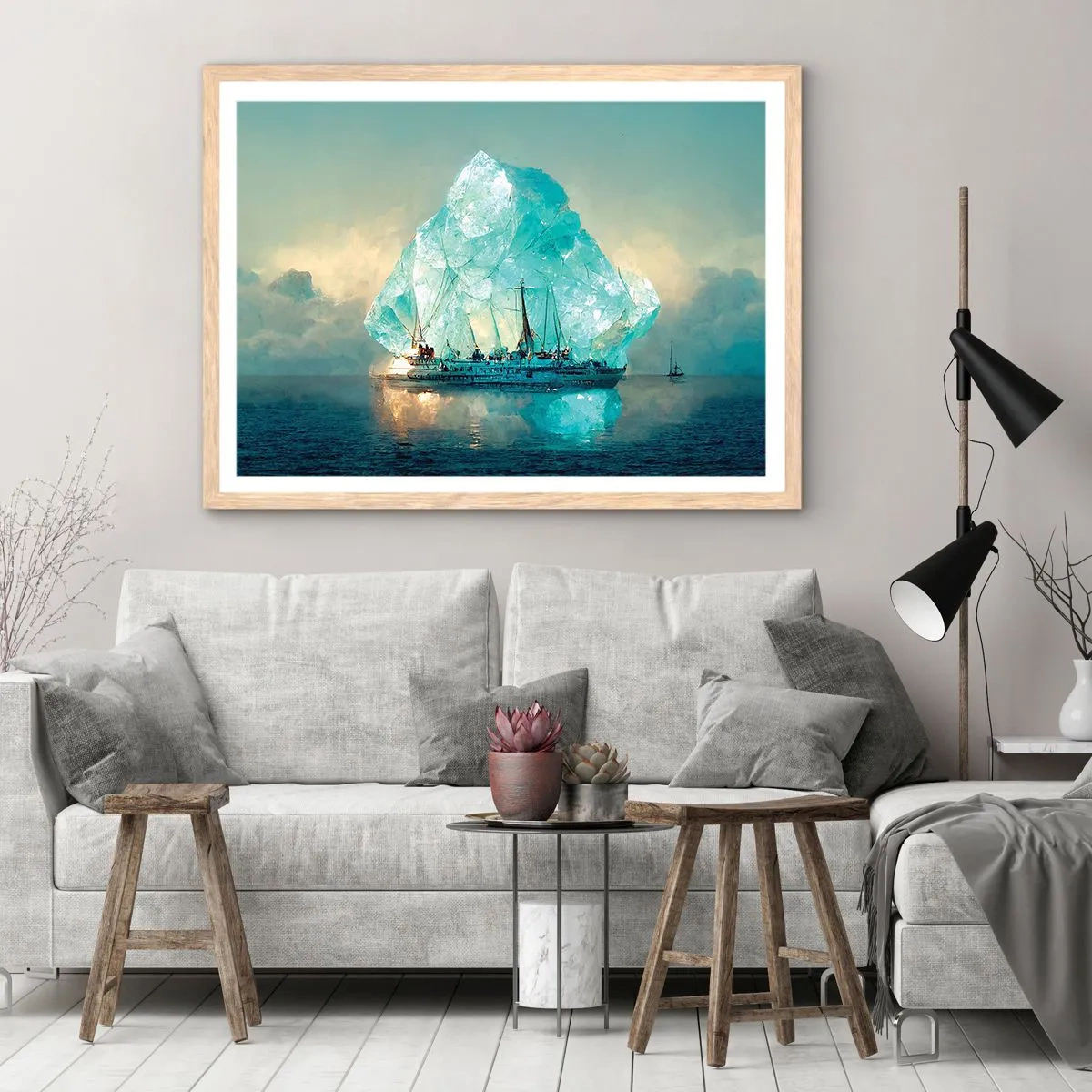 Póster en marco roble claro - Diamante ártico - 100x70 cm