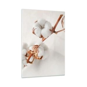 Cuadro sobre vidrio - Impresiones sobre Vidrio - Primer plano de una rama de algodón sobre un fondo claro - 50x70cm - Un suave tacto - Decoración de pared moderna para salón y dormitorio ARTTOR