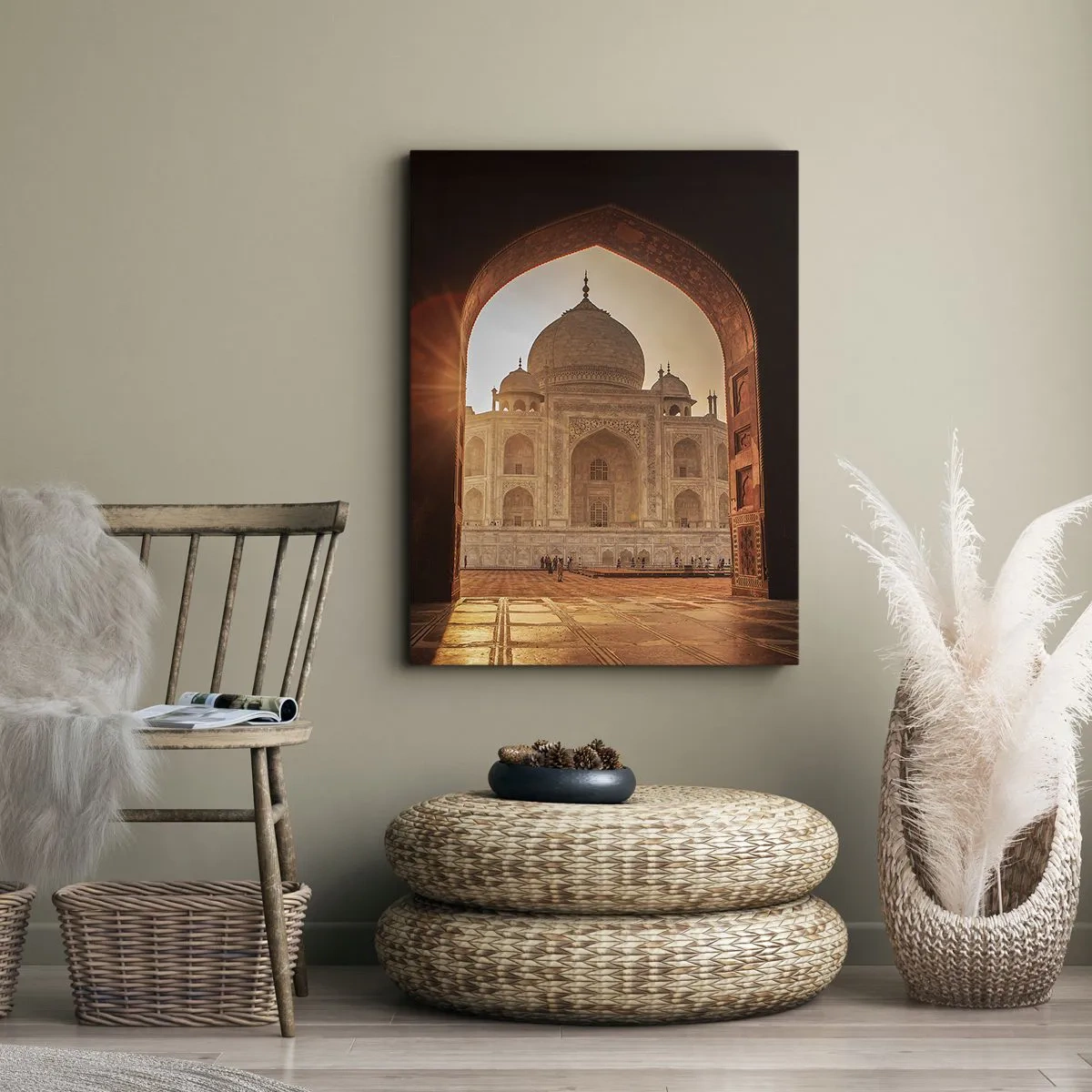 Cuadro sobre lienzo - Impresión de Imagen - Taj Mahal a la luz del sol visto desde el arco de la puerta - 50x70cm - Un monumento al amor sobrenatural - Decoración de pared moderna para salón y dormitorio ARTTOR