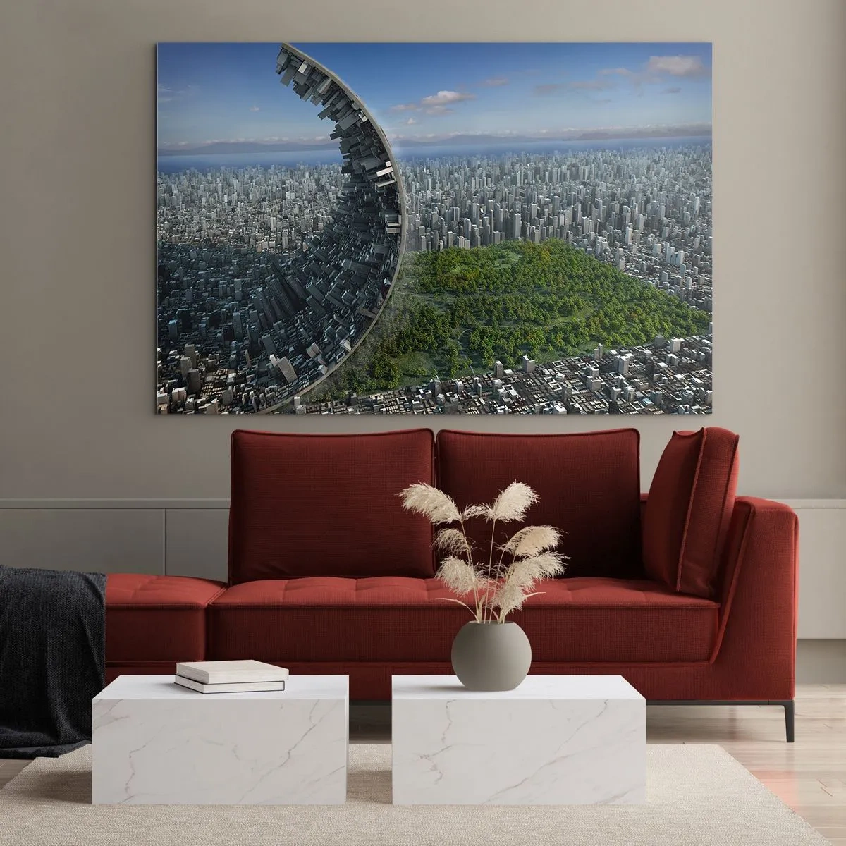 Cuadro sobre vidrio - Impresiones sobre Vidrio - Una ciudad con un espectacular efecto de refracción espacial - 120x80cm - La naturaleza es eterna - Decoración de pared moderna para salón y dormitorio ARTTOR