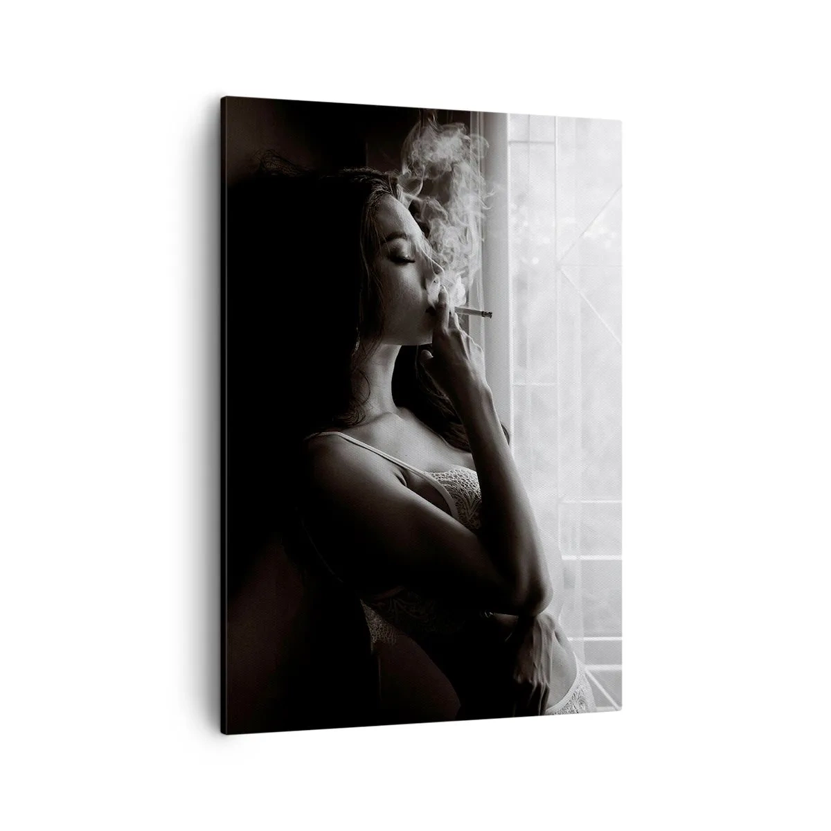 Cuadro sobre lienzo - Impresión de Imagen - Una mujer en una pose sensual en una fotografía en blanco y negro. - 50x70cm - Un momento sensual - Decoración de pared moderna para salón y dormitorio ARTTOR