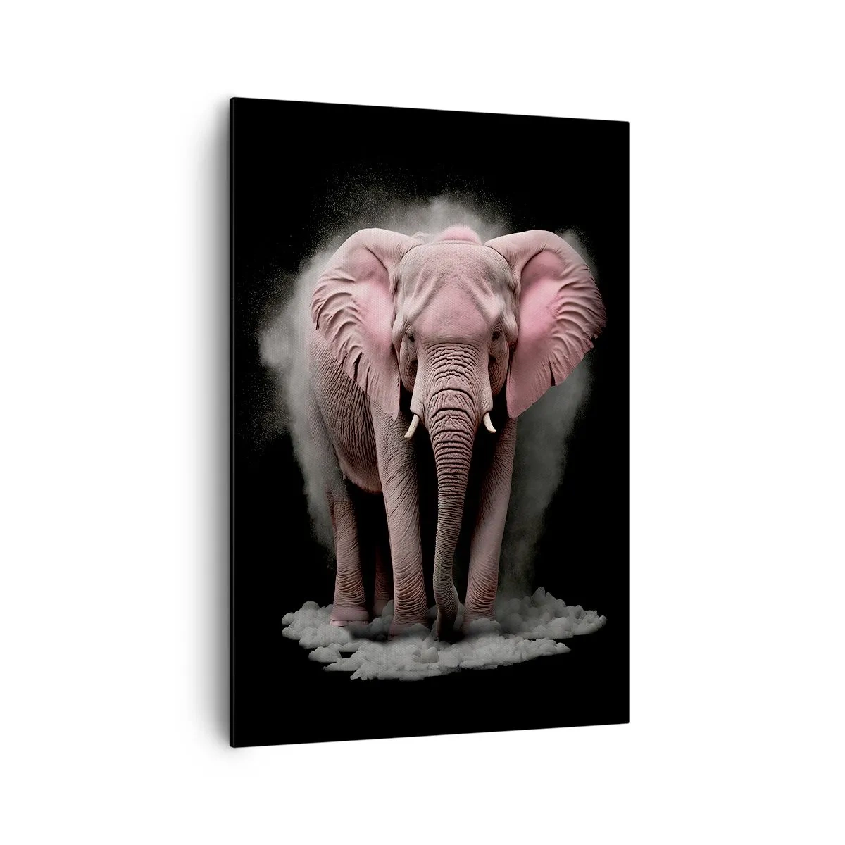 Cuadro sobre lienzo - Impresión de Imagen - Una interpretación artística de un elefante rosa sobre un fondo negro. - 70x100cm - El rey rosado de oriente - Decoración de pared moderna para salón y dormitorio ARTTOR