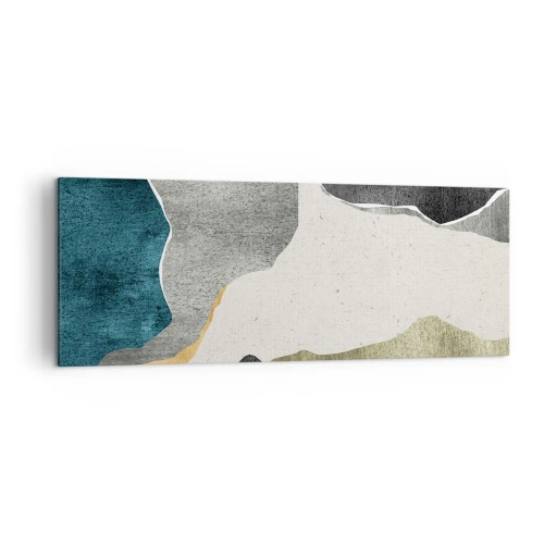 Cuadro sobre lienzo - Impresión de Imagen - Formas geométricas en tonos grises, verdes y dorados. - 140x50cm - Composición en mosaico con una hebra de oro - Decoración de pared moderna para salón y dormitorio ARTTOR