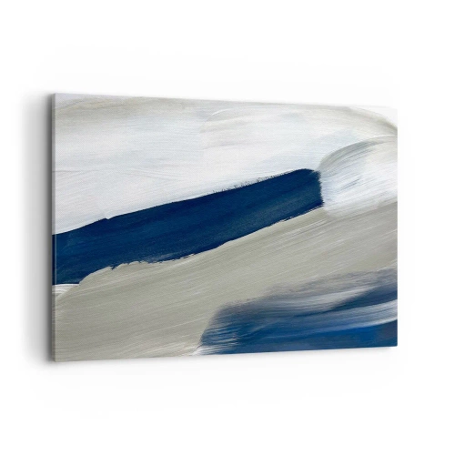 Cuadro sobre lienzo - Impresión de Imagen - Pinceladas abstractas en tonos azules y grises - 100x70cm - Encuentro con el blanco - Decoración de pared moderna para salón y dormitorio ARTTOR