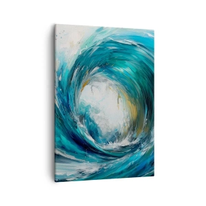 Cuadro sobre lienzo - Impresión de Imagen - Una ola dinámica en tonos azules y turquesas. - 50x70cm - Portal marino - Decoración de pared moderna para salón y dormitorio ARTTOR